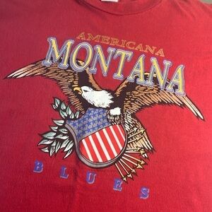 Vintage Americana Montana Blues Eagle Flag Red Graphic Long Sleeve T Shirt L